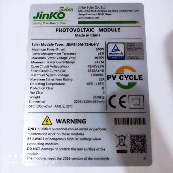 Jinko Monocrystalline Tiger Pro 550W 555W 560W 565W 570W 580W Solar Energy Panel