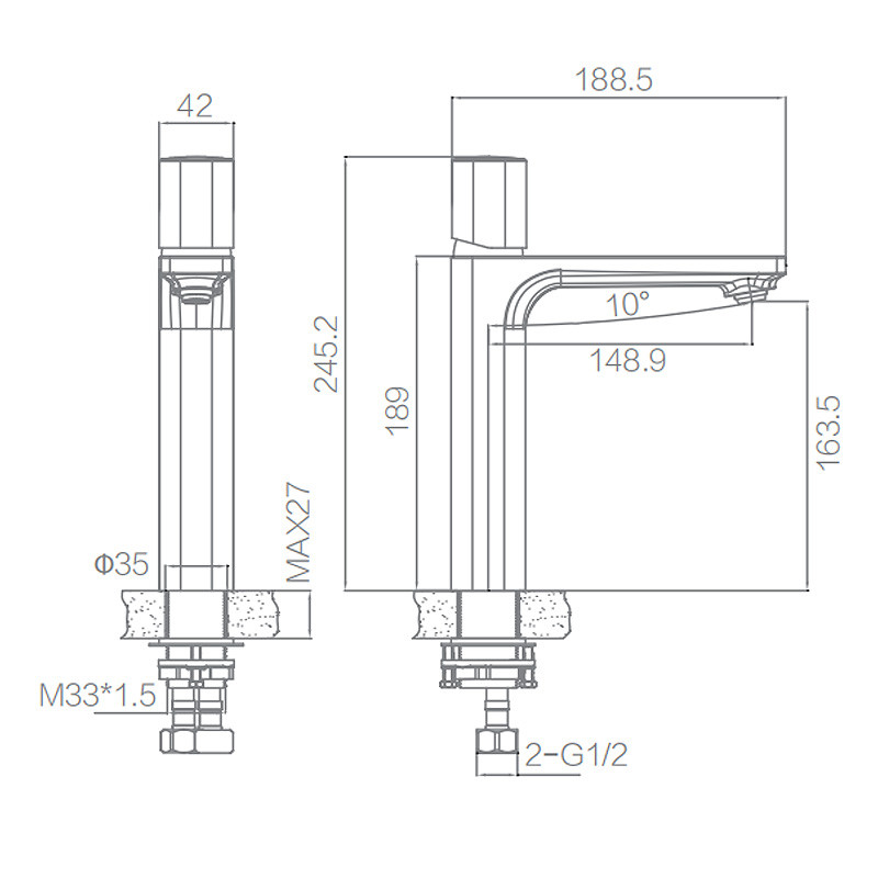 F1T9039C Wash Basin Mixer Faucet G1/2 245.2mm 188.5mm Chrome Color