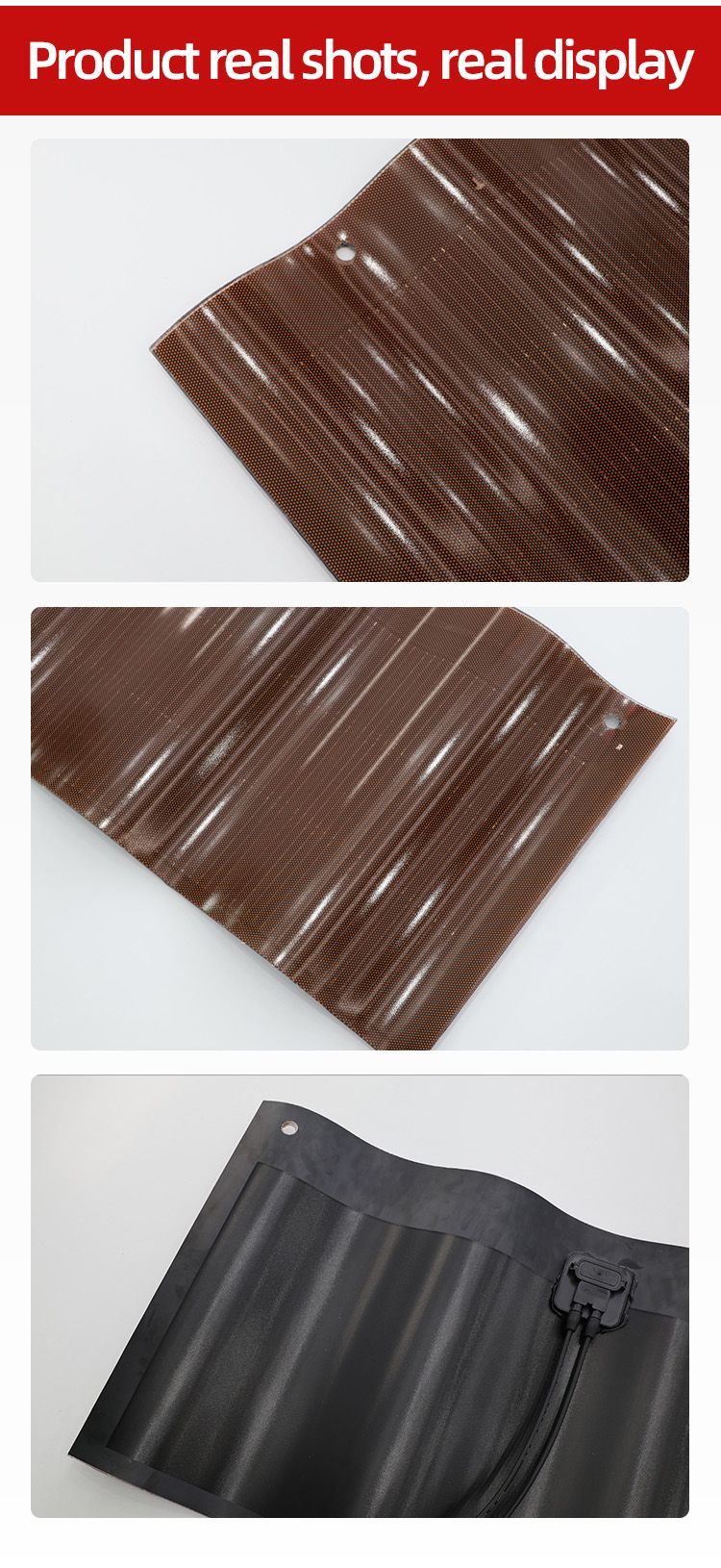 60W BIPV Solar Panels - Curved Red Photovoltaic Tiles with CE Certification