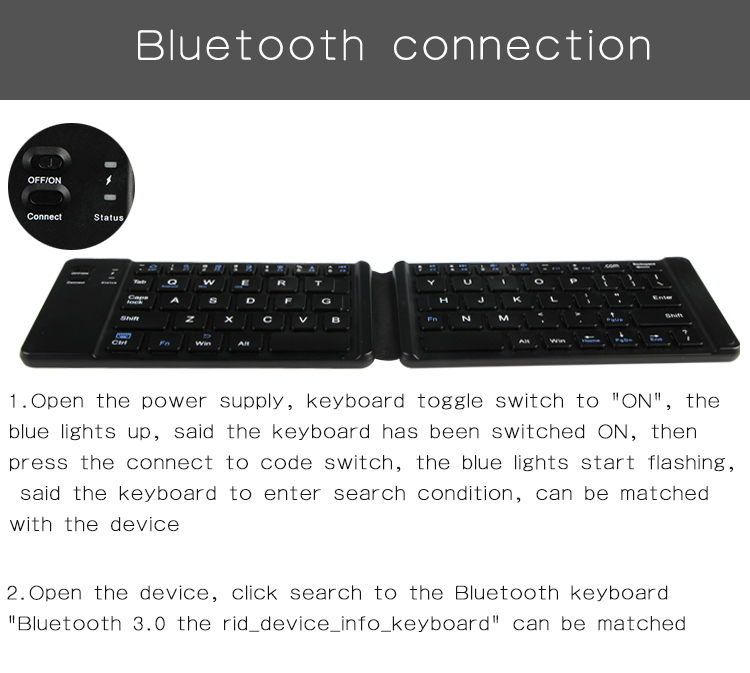 Rechargeable Full Size Folding Keyboard , Folding Wireless Keyboard Compatible IOS Android Windows