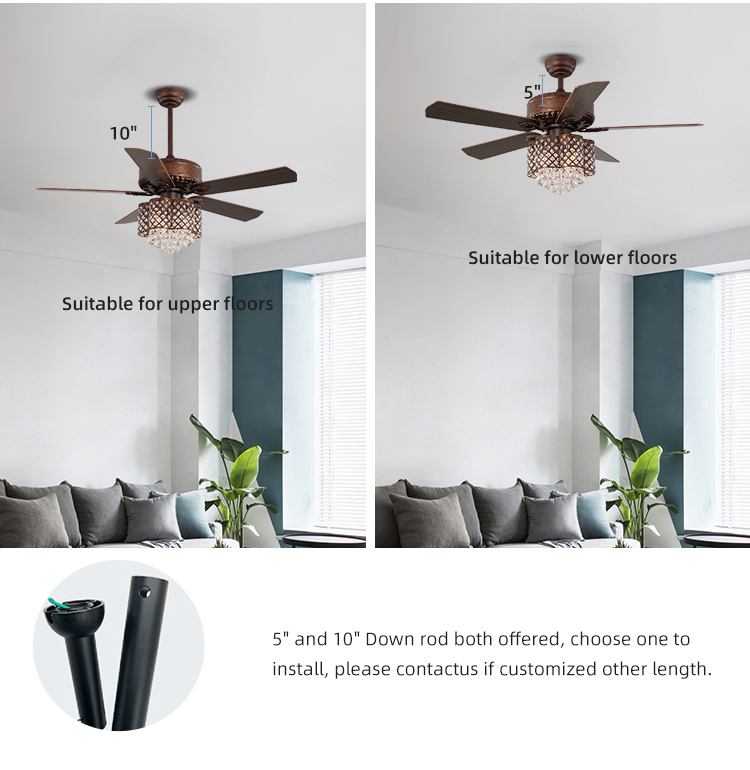 52Inch Remote Control 120V Modern Crystal Ceiling Lamp In Dining Room