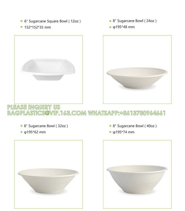 12oz 24oz 32 Oz Sugarcane Bagasse Biodegradable Disposable Compostable Round Paper Salad Soup Bowl With Lid Sugar Cane