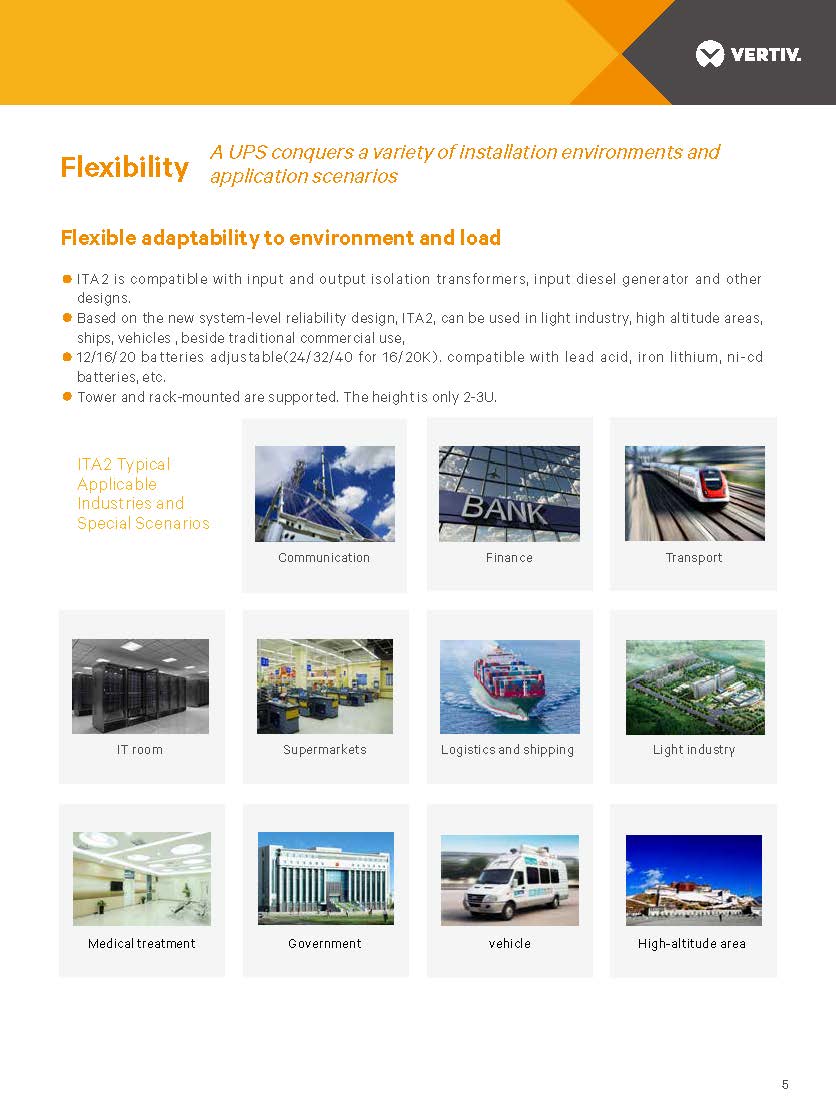 Industrial Vertiv Liebert ITA2 5KVA 20KVA Online Double Conversion UPS for Networking