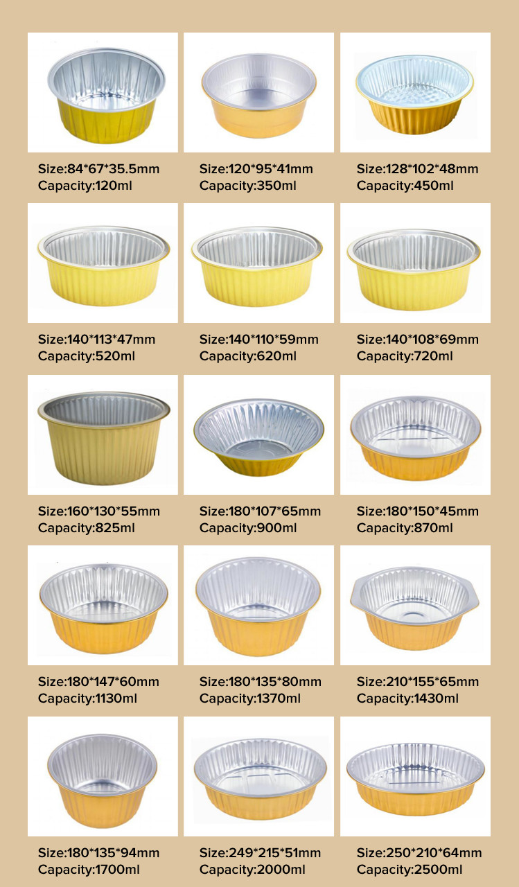Gold Smooth Wall Heat Seal Lid Takeaway Foil Food Containers With Plastic Cover