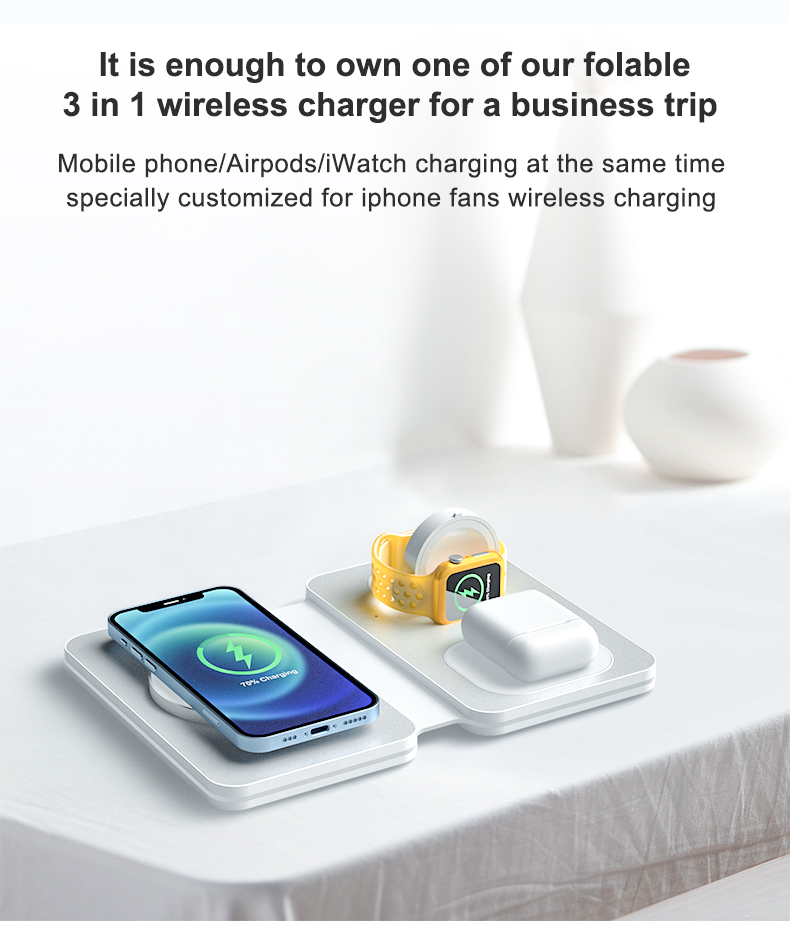 Smart Mobile Phone Wireless Charging Station 15W Fast Magnetic Wireless Foldable Charger