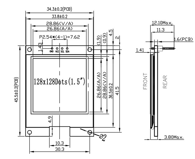 1.5 Inch OLED Display Panel Module Unit 128x128 Pixels 4 Pins I2C Interface With LED Display Controller