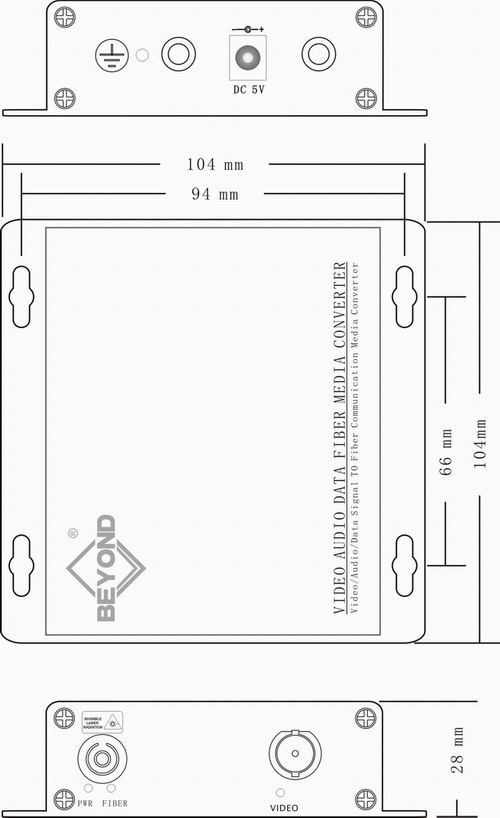 1ch Video+1ch Stereo Audio(RCA) To Fiber Optic Dimensions