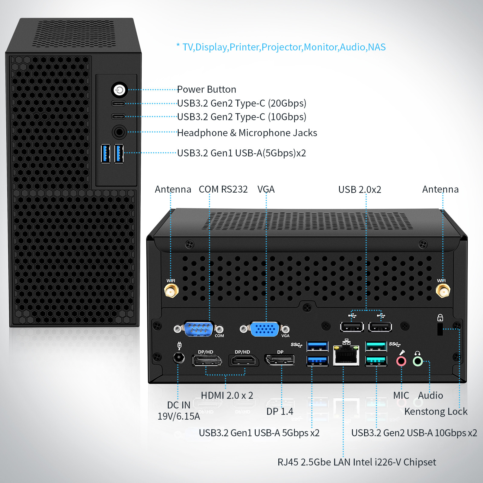 SFF PC B760 with 13th/14th CPU, Support 4 displays Win 11 Pro 8x USB, 1x COM