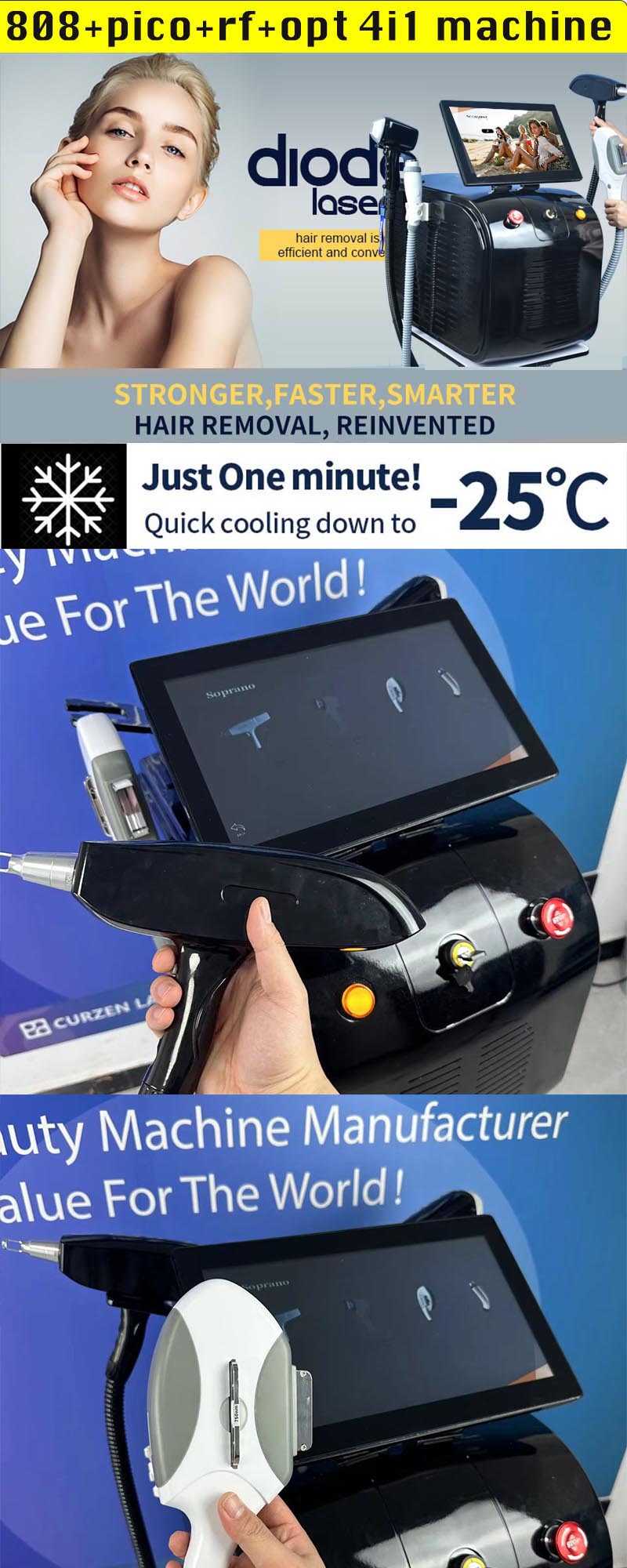 4 In 1 Diode Laser Hair Removal Machine 755 808 1064 Skin Rejuvenation