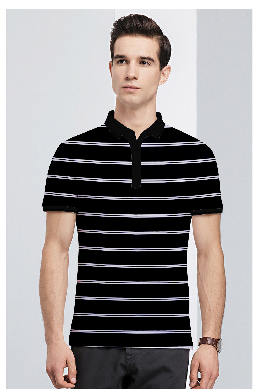 Classic And Durable Elastic Sweat-Absorbing Striped Material Fabric For Polo Shirt
