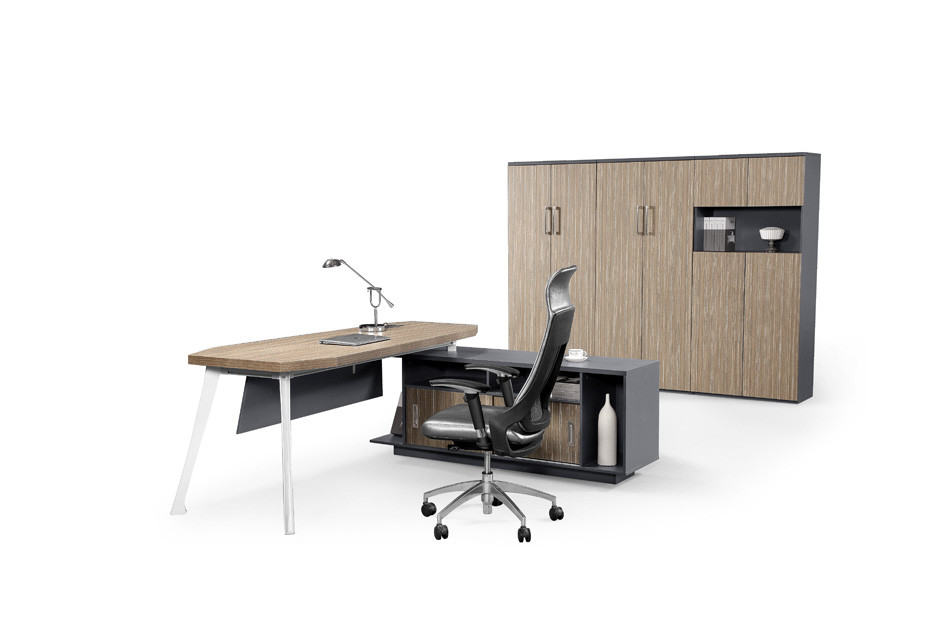 Wooden Curved Commercial Office Furniture Desk MDF Panel Type With Smooth Edge