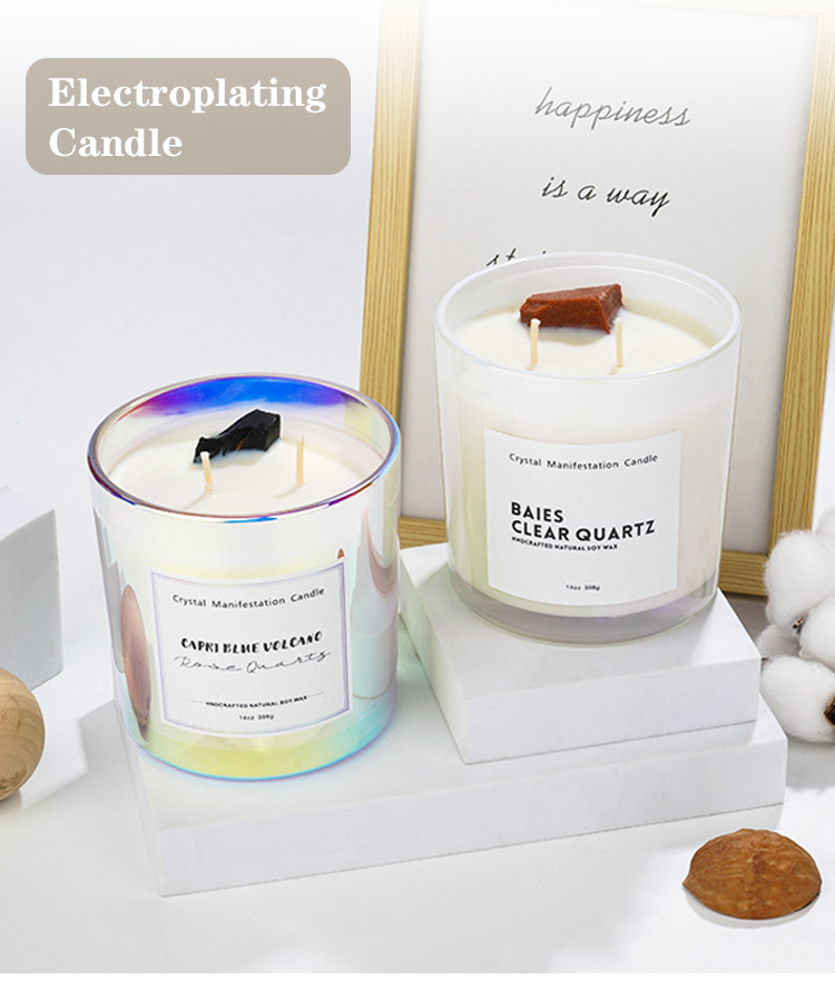398g 14oz Healing Crystal Glass Jar Scented Candle Aromatherapy Candles Iridescent