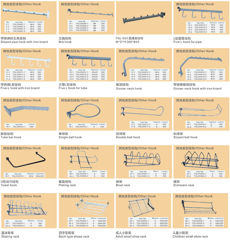 Tube Bar Long Pegboard Hooks Black 660mm 920mm Size Zinc Chrome Surface
