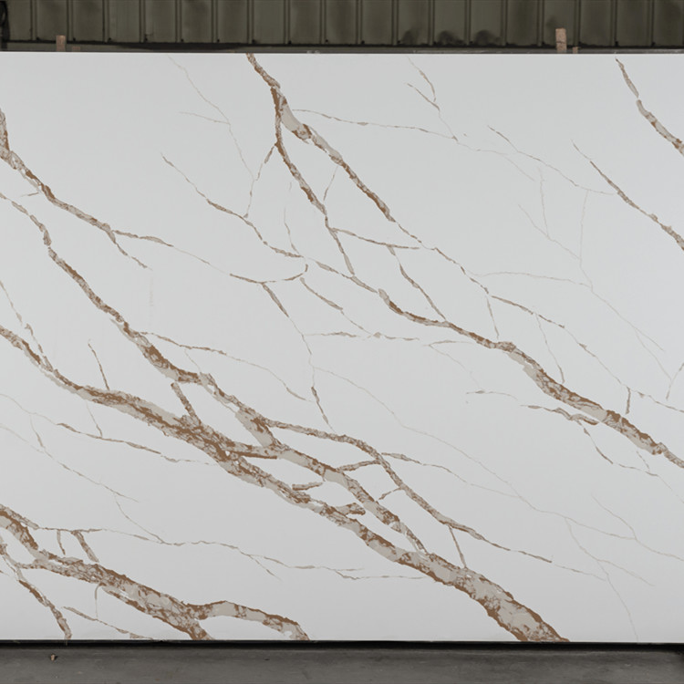 20mm Thick Calacatta Quartz Stone Slab Customized Size Polished Quartz Stones