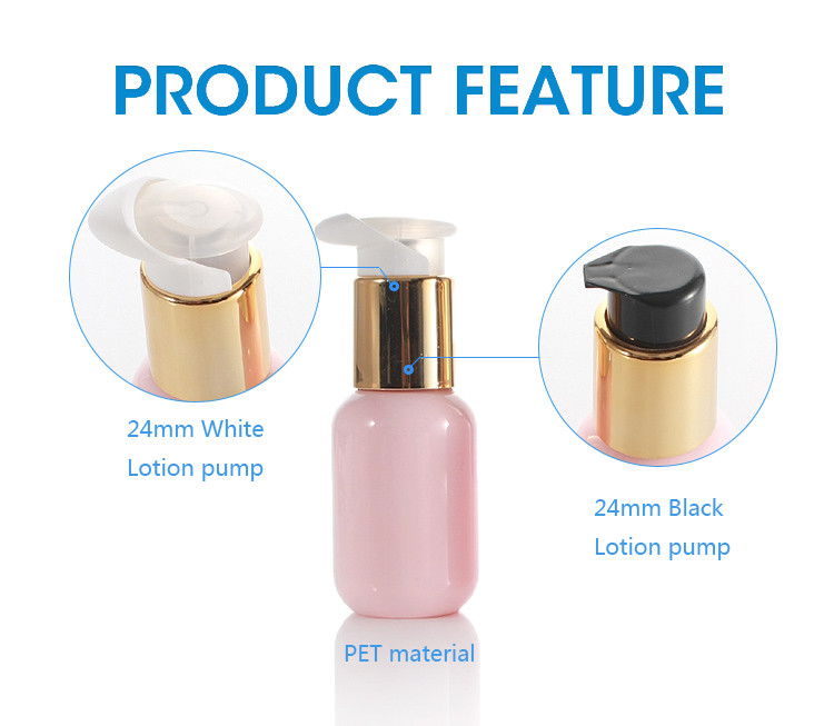 60ml Pink Round Cosmetic Lotion Bottle Electroplating Golden Pump