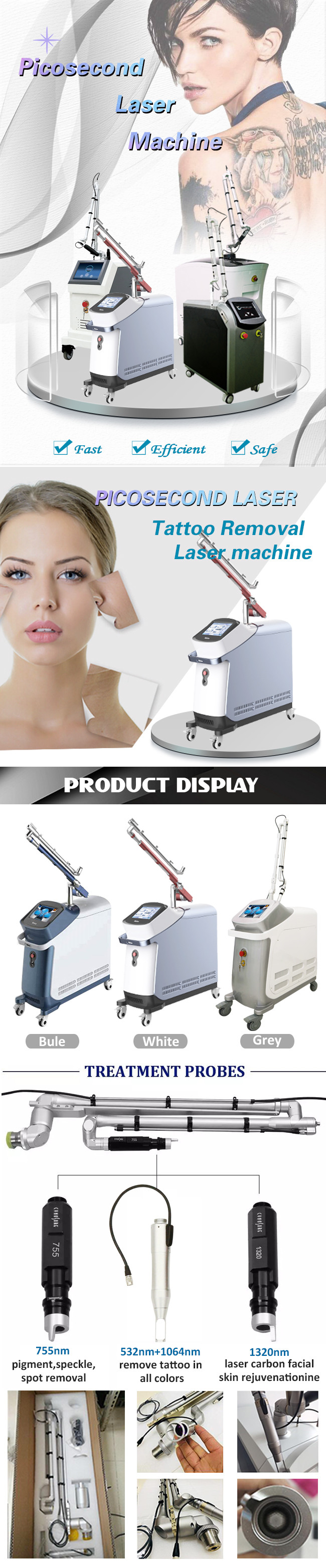 Pico Laser Tattoo Removal Picotech 755nm Picosecond Laser Q Switched Nd Yag Laser Machine