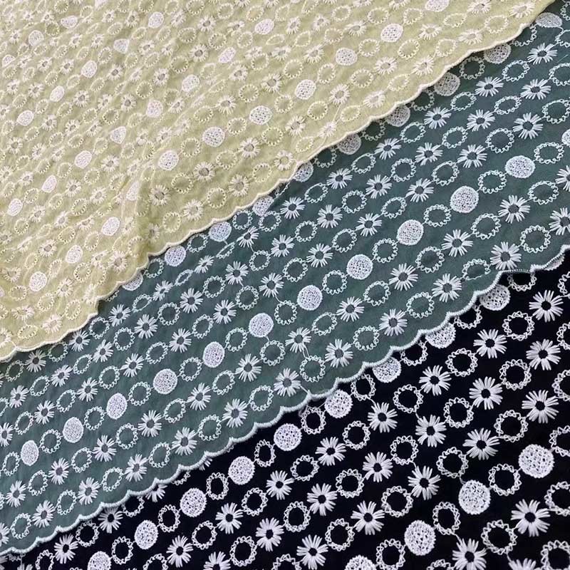 Circle Hollow Out Cotton Embroidered Fabric Geometric 52'' Width