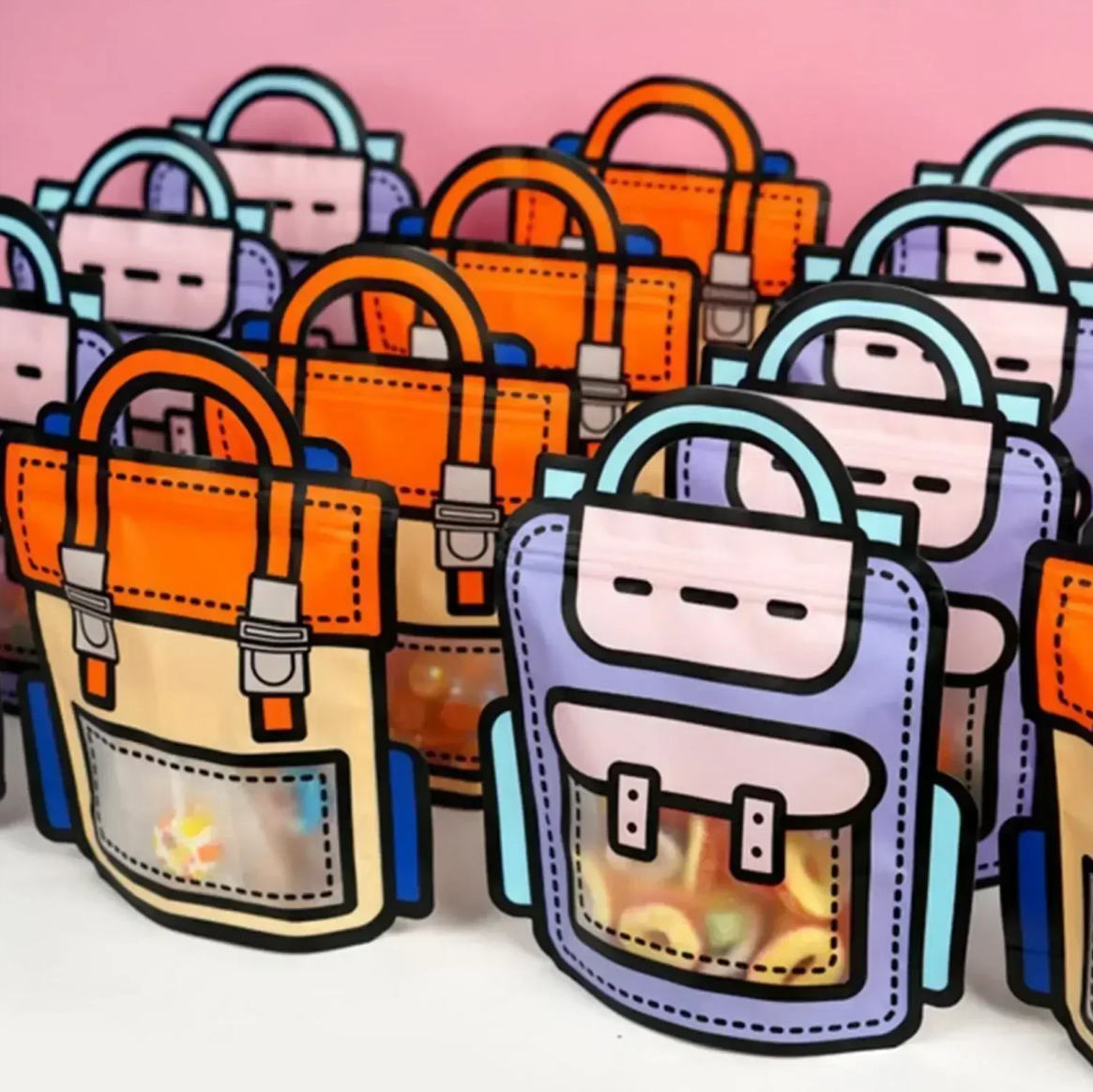 Customizable and Fun Transparent Cartoon Reusable Backpack Shaped Zipper Plastic Gift Bag