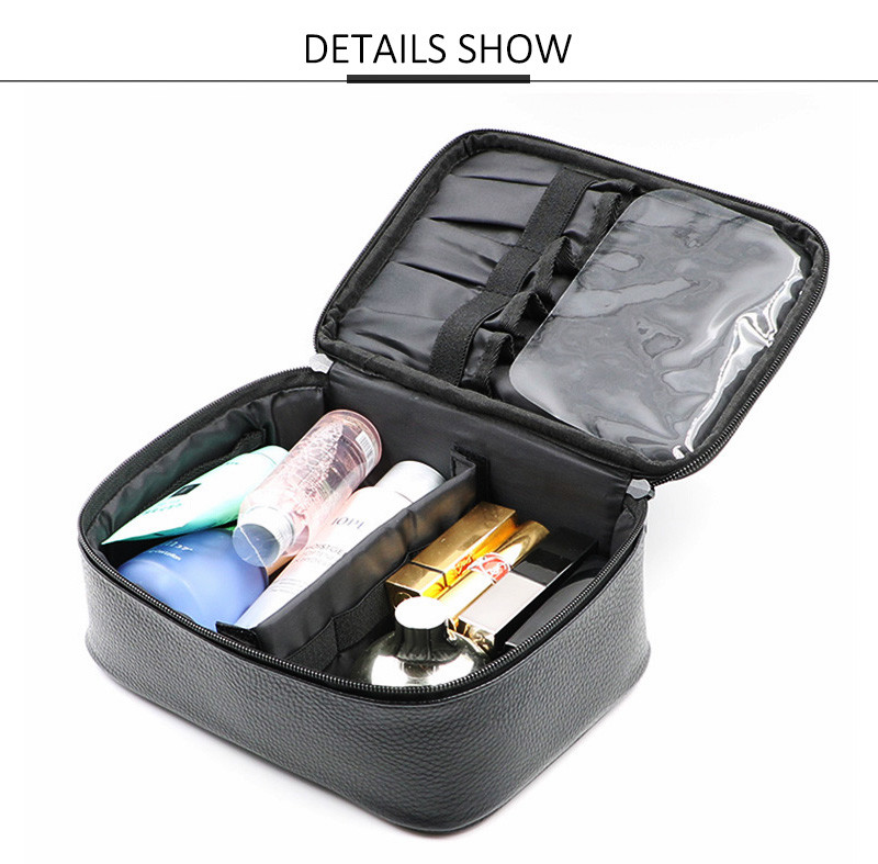 New Design Pure Color Waterproof PU Leather Makeup Wash Bag Fashion