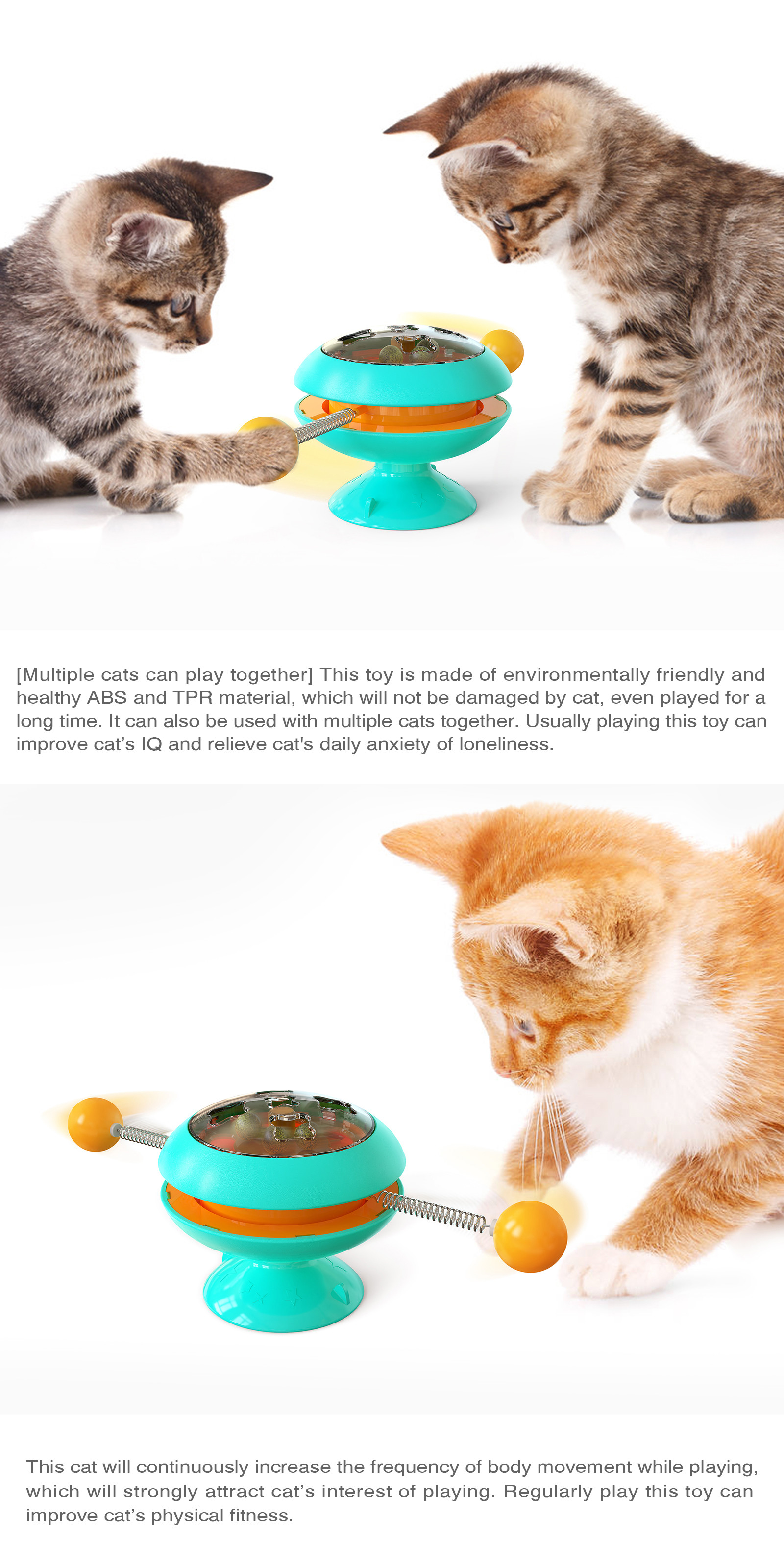 Rolling Scratching ABS Spinning Ball Cat Toy / 3 In 1 Teaser Cat Toy Improve IQ OEM