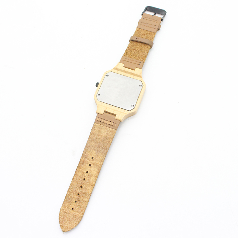 Men Fashion Minimalist Leather Watch , Luxury Wood Watch Leather Strap
