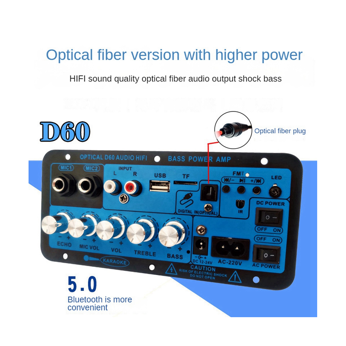 D60 50W Subwoofer Amplifier Board Bluetooth Audio Amplifier with Optical Audio 12V24V220V