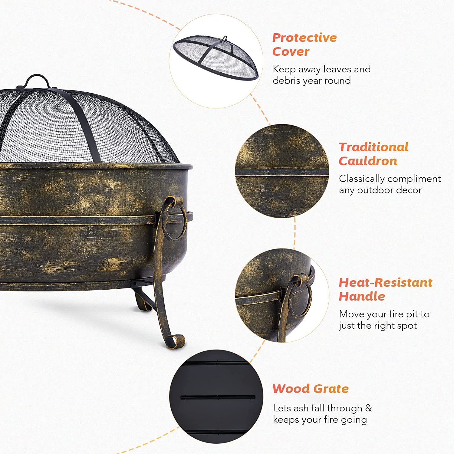 31 Inch Outdoor Brazier Charcoal Burning Fire Pit For Patio Backyard Camping