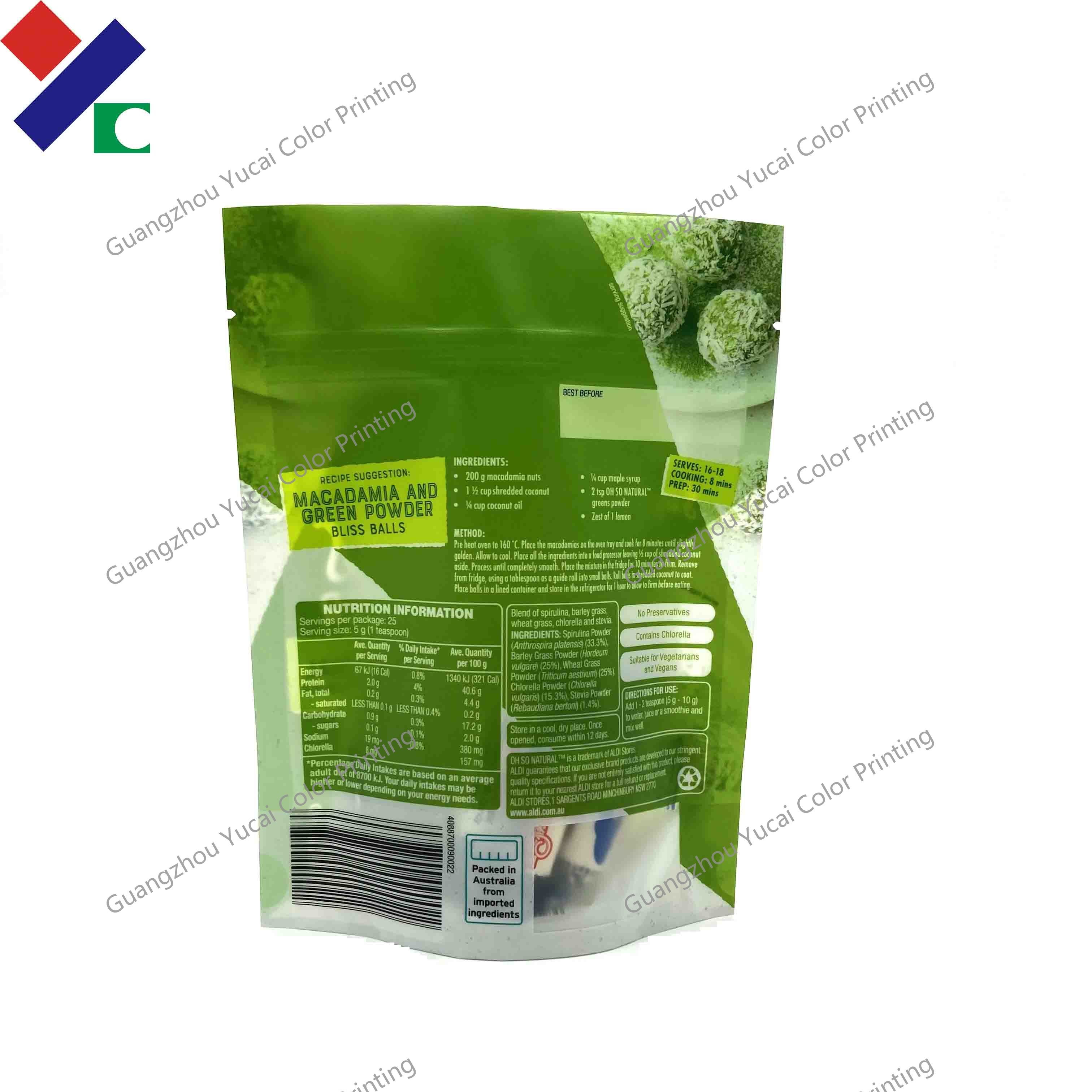 Plastic Material Stand Up Zipper Pouch Clear Window Food Packaging
