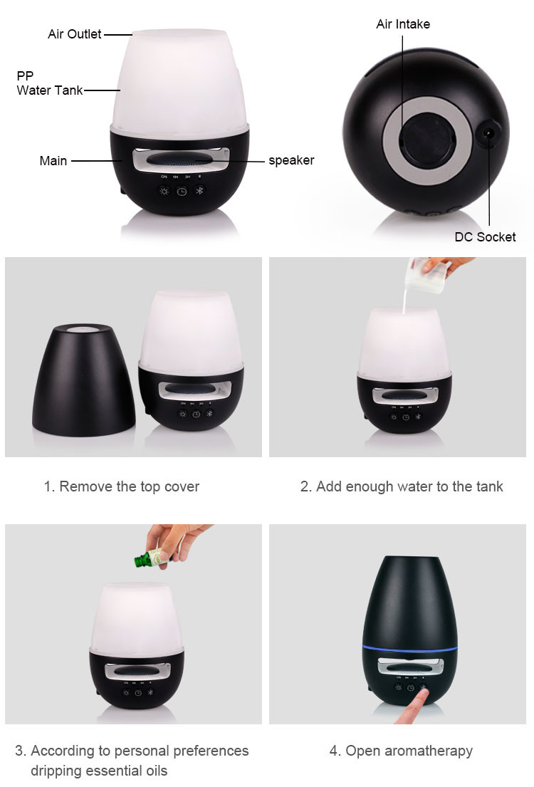 Super Quite Bluetooth Aroma Diffuser With 7 Color Changing Light