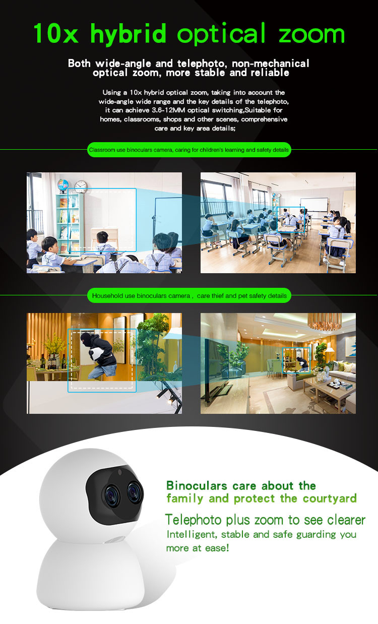 Binocular PTZ Surveillance Camera Two Way Voice Intercom 1080P PTZ WIFI IP Camera