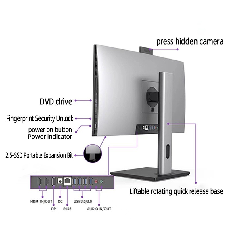 Custom 27 Inch All In One Desktop Computer DVD Fingerprint Recognition Office All-In-One PC