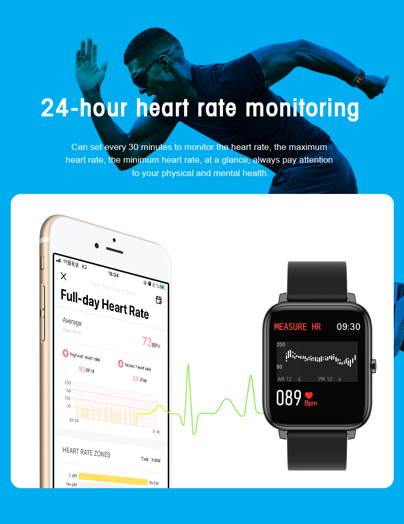 P22 GPS Calorie Count Sport Heart Rate Waterproof Smartwatch For Android IOS Phone