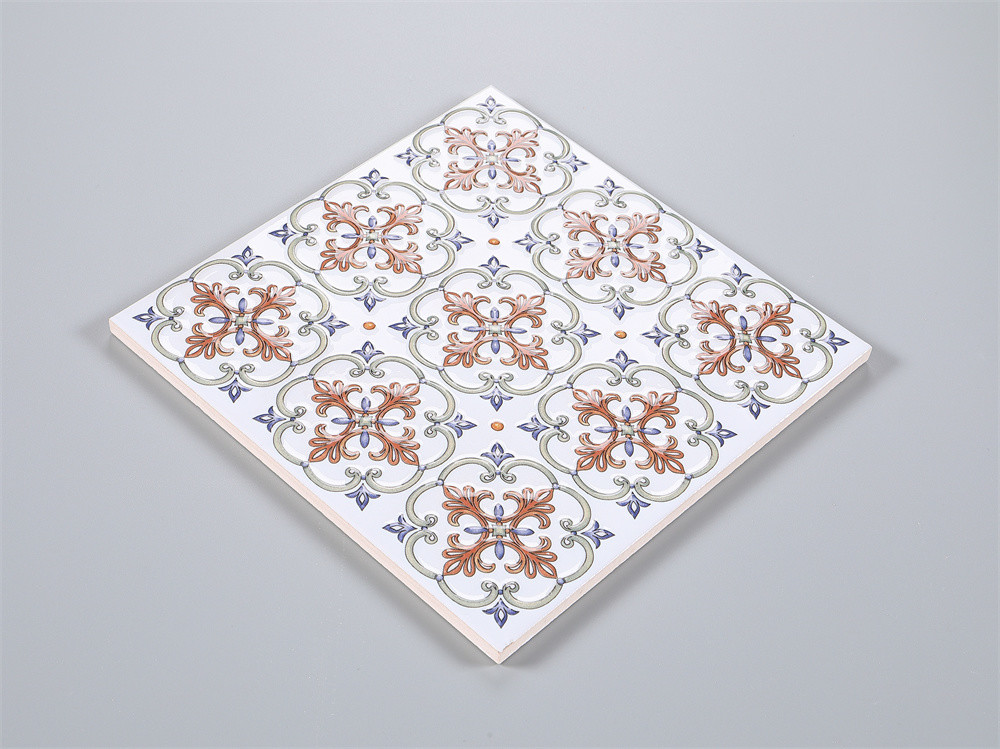 Encaustic White And Red Wall Floret Ceramic Rustic Tiles 200x200mm For Kitchen And Dining Room