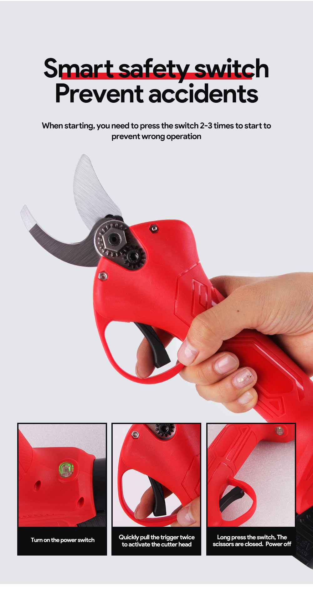 25mm Electric Pruning Shear battery operated ratchet telescopic long arm pruner shears for vineyard With 2 Batteries