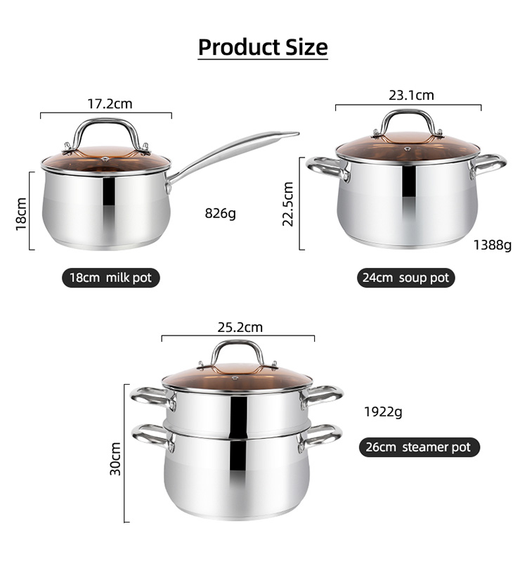 Hot Selling Cookware Set Kitchen Cookware 304 Stainless Steel Double Layer Soup Steamer Pot Ollas Cooking Pot Set