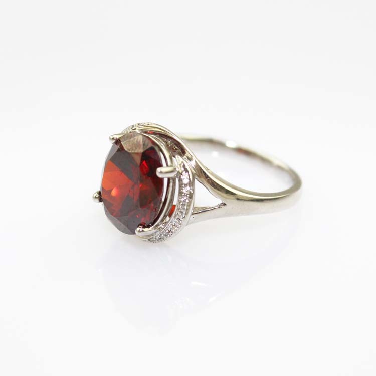 White Gold Plated 925 Silver with 9mmx11mm Pink Cubic Zirconia Ring(R166)