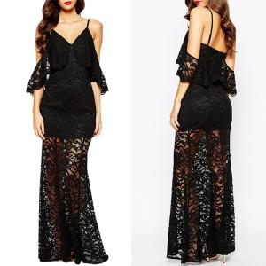 Buy cheap Elegant Black Sexy Long Lace Maxi Evening Dresses product