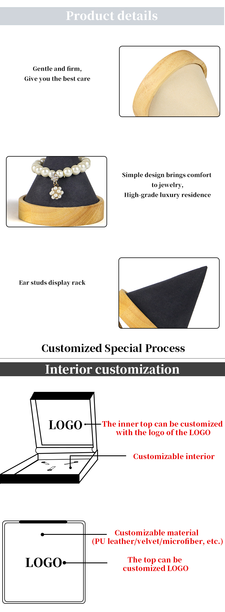 Wooden Cone Shaped Jewelry Display Stand for Bracelet Bangle Watch Exhibition