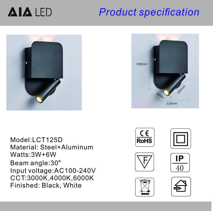 Wall lamp modern bedroom study lens acrylic shade wall light led simple living room lamp creative hotel bed