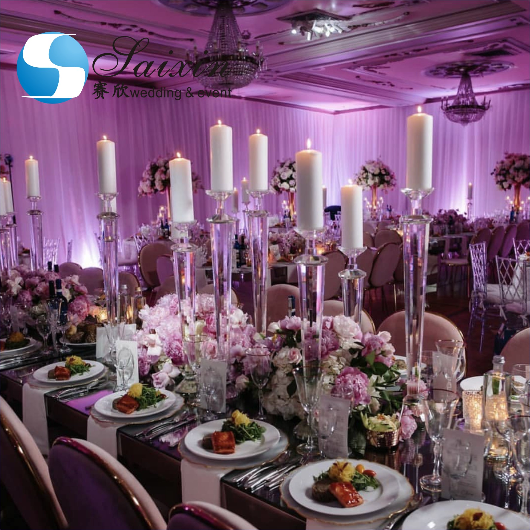 Hot ! 3 piece set tall crystal Hurricane candle holder for wedding table decoration