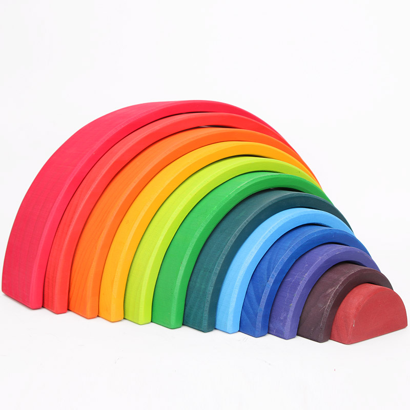 Brown 18cm Rainbow Wooden Building Blocks Toy Creative Educational