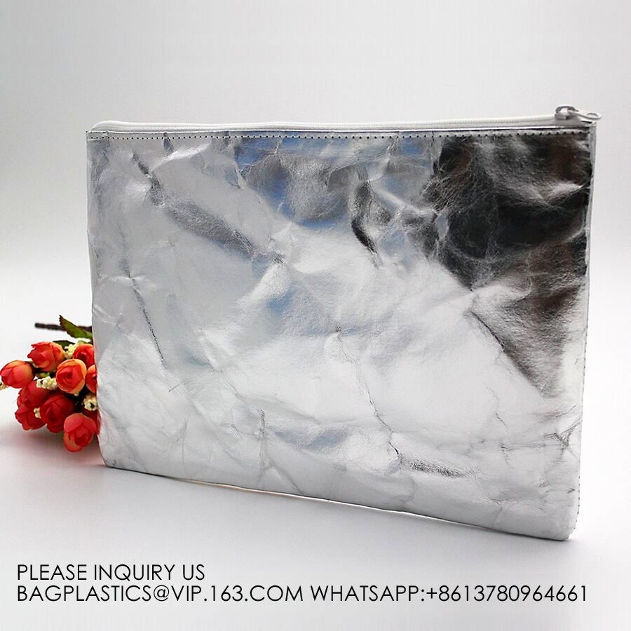 New Fashion Style Untearable Tyvek Zipper Cosmetic Bag New style quality black color tyvek zipper pouch packaging