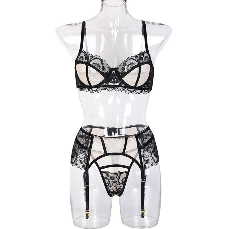 S-L Thong Body Suit Sexy Feathers Erotic Seamless Sexy Bra Panty Set