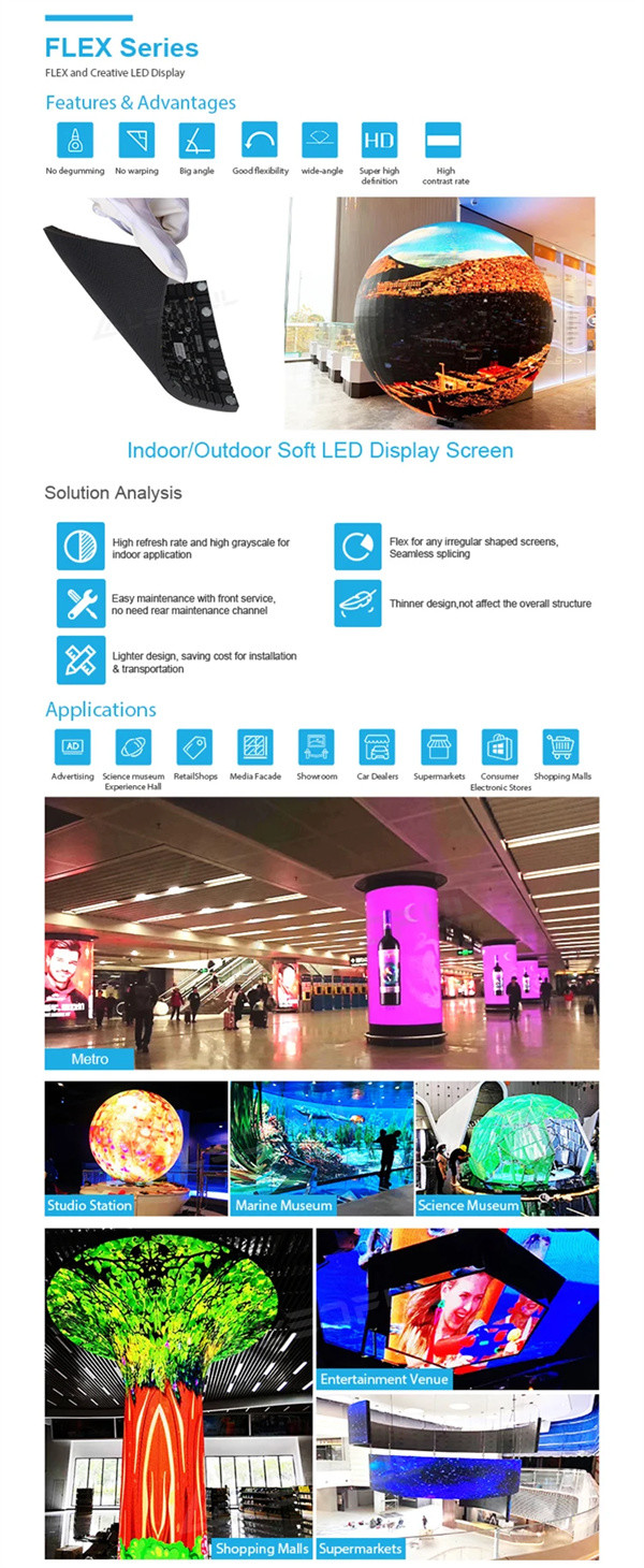 Indoor Flexible LED Panel Cylinder Column Soft LED Screen P1.875 P2 P2.5 P3 Curved LED Display Module