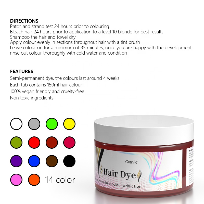 Salon Hair Color 14 Colors Vegan Semi Permanent Hair Dye For White Hair Private Label