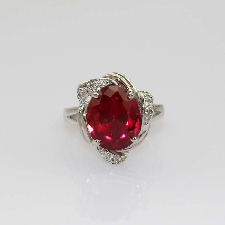 Sterling Silver Ring 10mmx12mm Oval Garnet Cubic Zircon (R209)