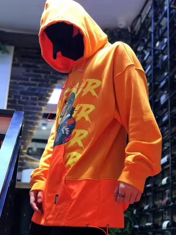 100% Cotton Custom Printed Hoodies , Mens Pullover Hoodie Orange Color