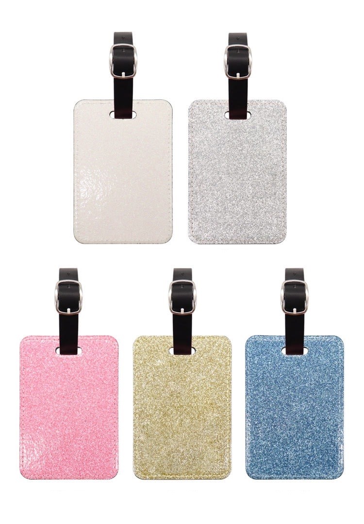Double Sided Sparkle Custom Leather Luggage Tags For Sublimation Printing