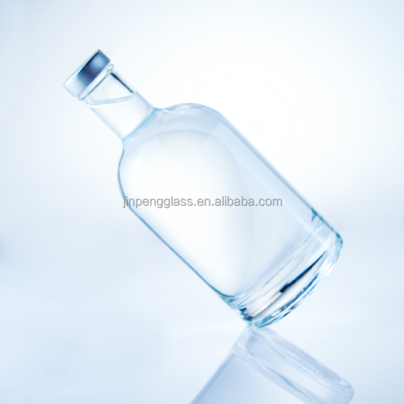 Round Glass Bottle 375ml Clear Empty Bottle For Spirits With Acid Etch Surface Handling