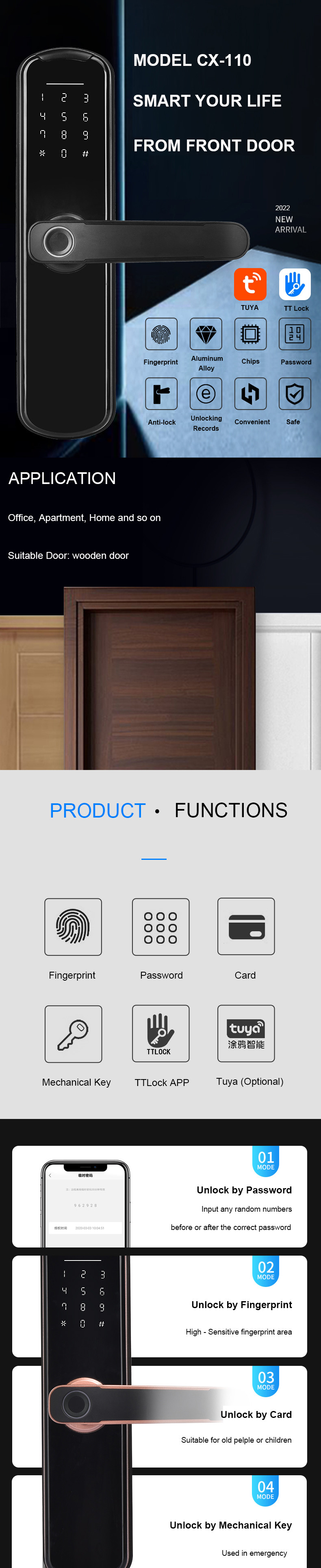 ROHS Apartment Smart Door Lock DC6V Wifi Fingerprint Digital Keypad Lock